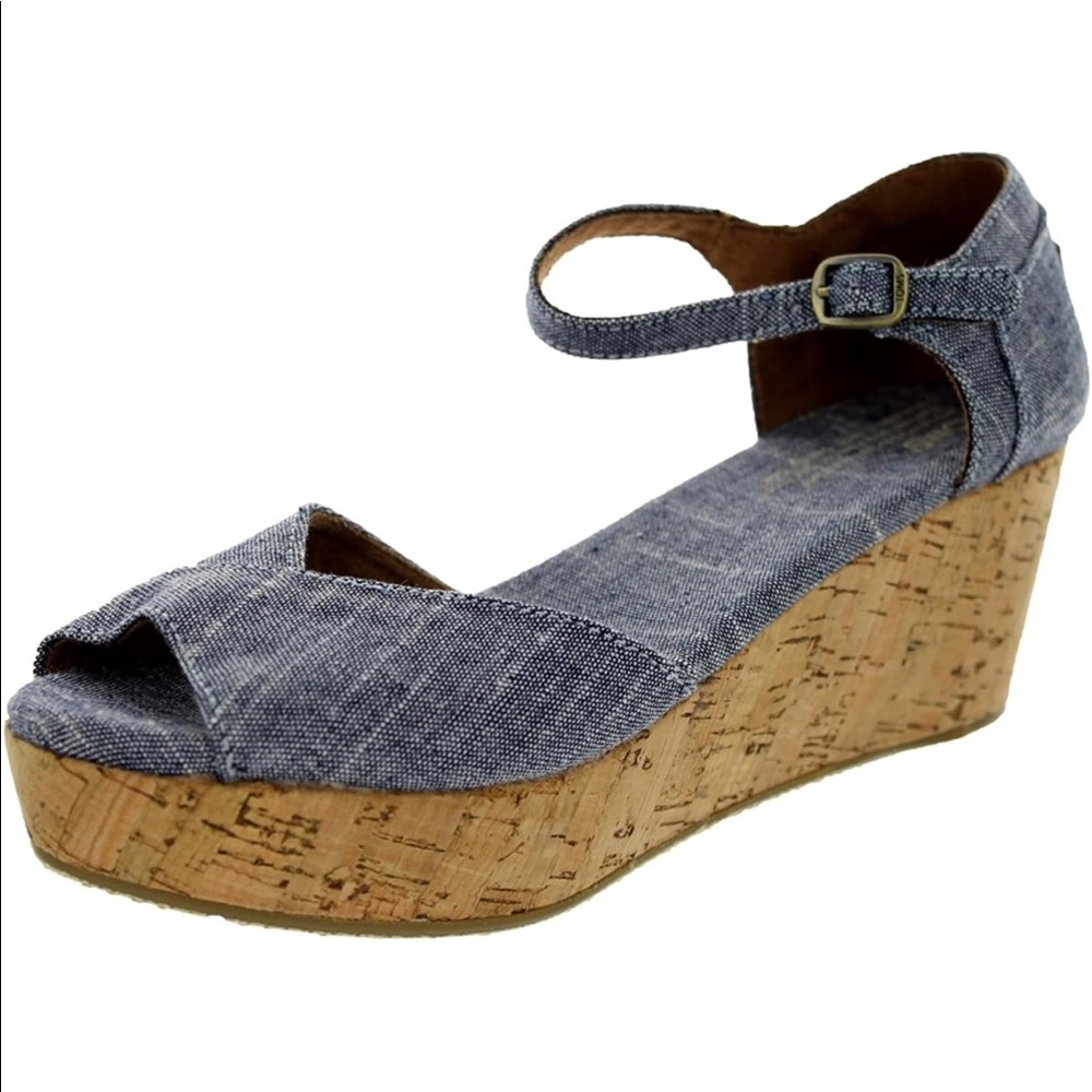 TOMS Chambray Wedges w/Ankle Strap